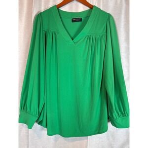Lane Bryant Women's V-Neck Long Sleeve Blouse Top Kelly Green Plus Size 18/20‎